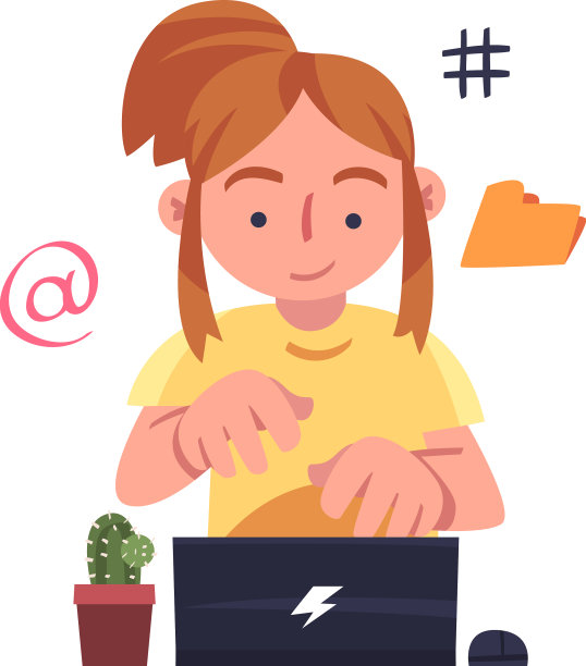 用笔记本电脑工作的女性角色图片下载