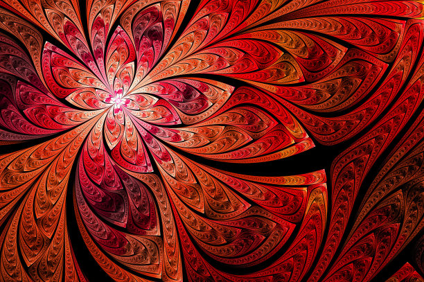计算机生成的抽象插图美丽的红色花瓣莲花，万花筒设计背景，抽象概念花卉独特的曼陀罗万花筒创意独特的图形设计图片下载