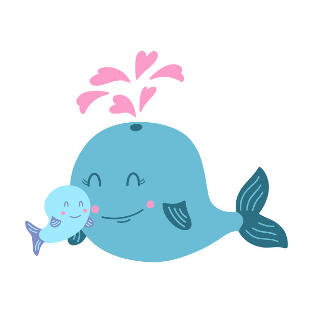 可爱有趣的鲸鱼和粉红色的心图片下载