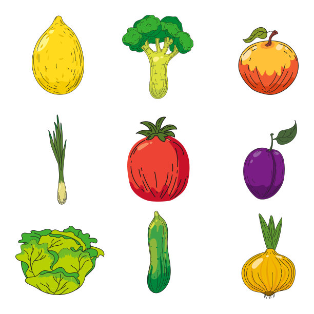 一套水果和蔬菜的手图片下载