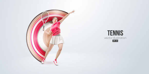现实轮廓的网球运动员在白色背景。网球运动员用球拍击球。矢量图图片下载