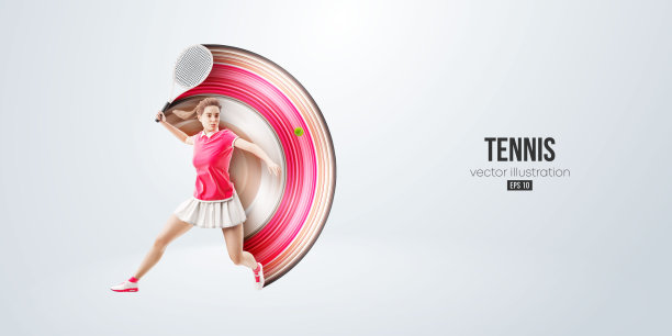 现实轮廓的网球运动员在白色背景。网球运动员用球拍击球。矢量图图片下载