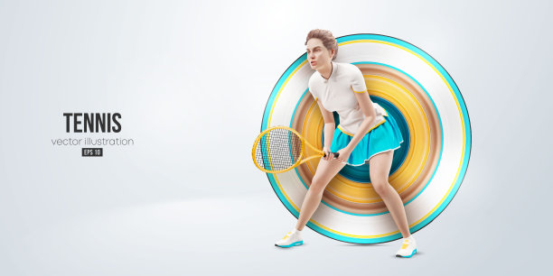 现实轮廓的网球运动员在白色背景。网球运动员用球拍击球。矢量图图片下载