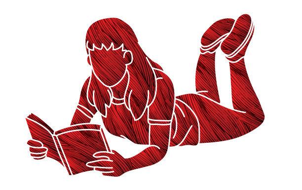 一个女人正在阅读一本卡通图片的书图片下载