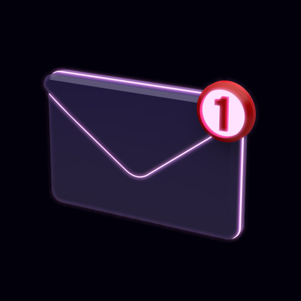 黑暗的3d信封图标与霓虹灯线图片下载