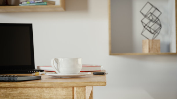 家庭办公桌的前视图- 3D渲染图片下载