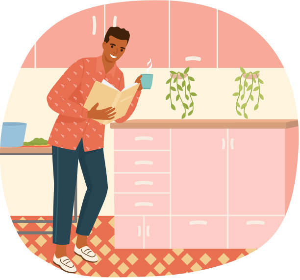 年轻人站在桌子旁边看书图片下载