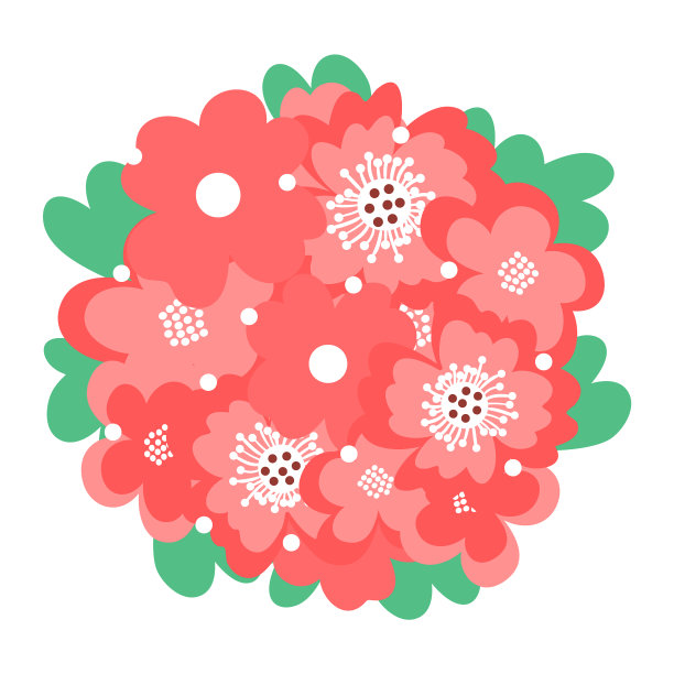 手绘花束与鲜花和树叶图片下载