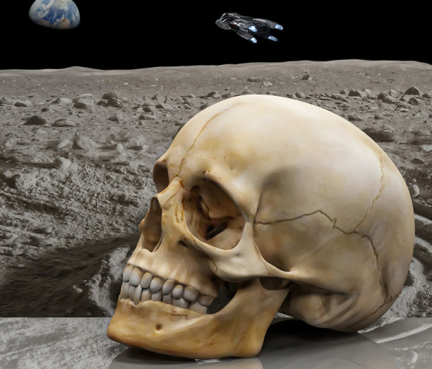月球表面，头骨，科幻3d设计图片下载