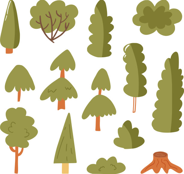 套森林树和灌木图标平剪纸图片下载