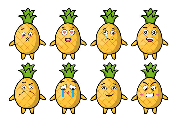 设定卡哇伊菠萝卡通不同表情图片下载