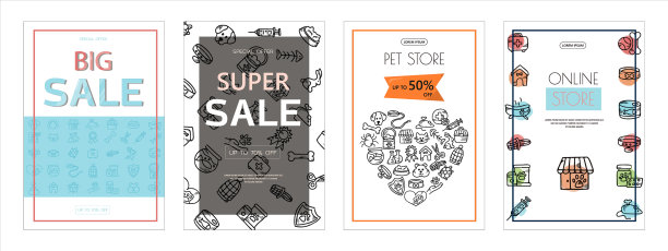 为宠物商店涂鸦宠物横幅图标图片下载