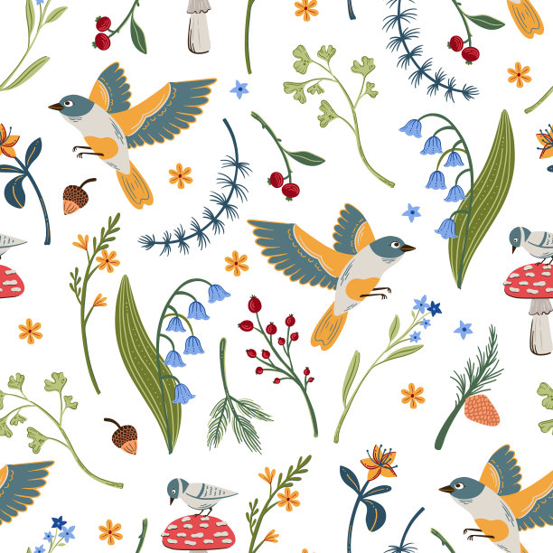 林地鸟类无缝格局森林图片下载