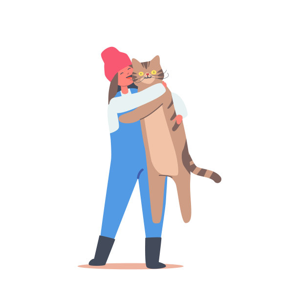 有趣的孩子女孩拥抱巨大的猫孩子性格图片下载