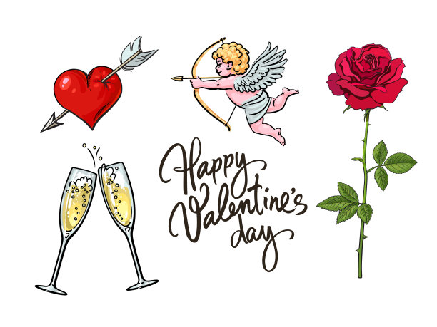 丘比特碰碰红玫瑰香槟杯图片下载