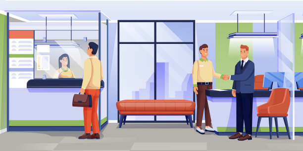 银行办公场景中的员工和客户图片下载