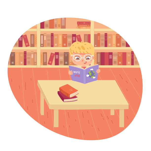 男孩在学校图书馆看书开心聪明图片下载