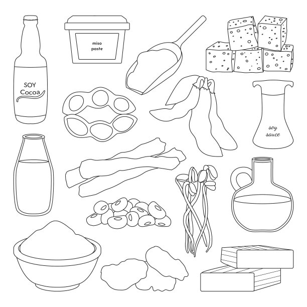大豆制品轮廓图标集图片下载