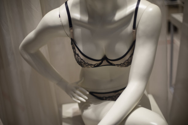 在内衣模特。内衣店的细节。白色的女人。塑料的人。图片下载