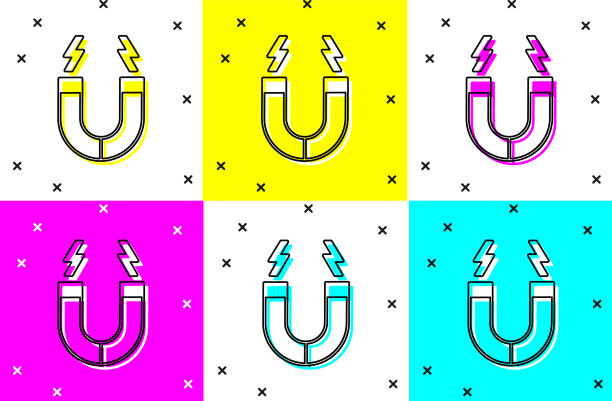 将磁石图标隔离在彩色背景上图片下载