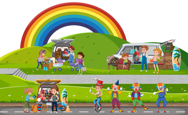 卡通风格的跳蚤市场户外场景图片下载