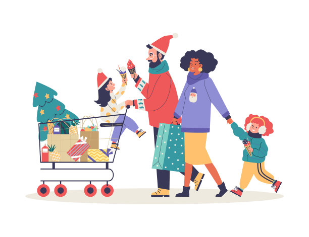 圣诞家庭购物和冬季乐趣公寓图片下载