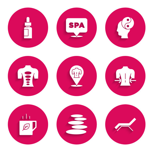 设置按摩堆叠热石日光浴床和伞图片下载