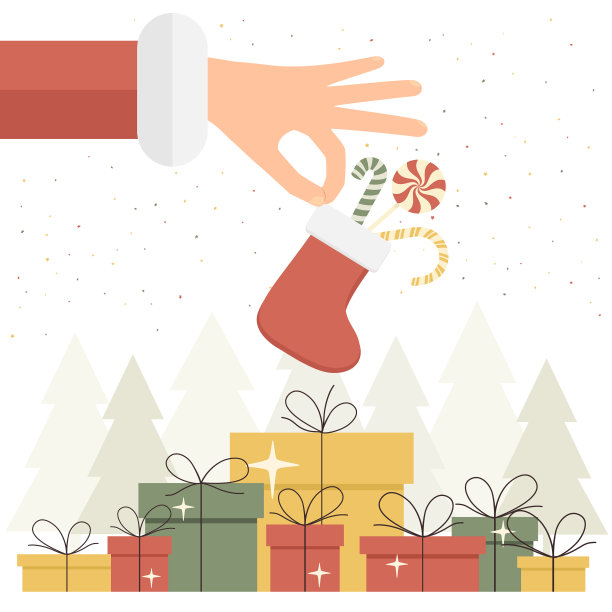 圣诞老人的手和圣诞袜和糖果图片下载