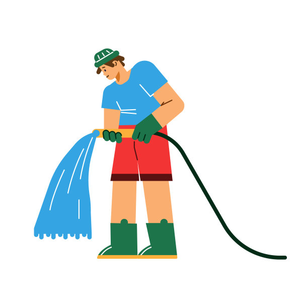 少年浇水软管，农业和园艺概念-平面矢量插图孤立在白色背景。图片下载