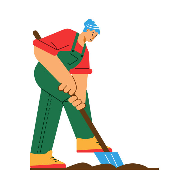 穿工作服的女人挖地平卡通矢量插图孤立。图片下载
