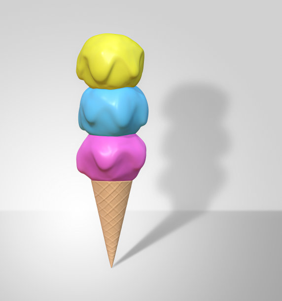 三勺冰淇淋加华夫蛋筒。图片下载