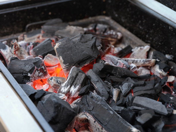 在烤架上燃烧木炭图片下载