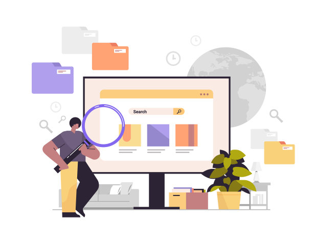 商人利用放大镜查看网页数据图片下载