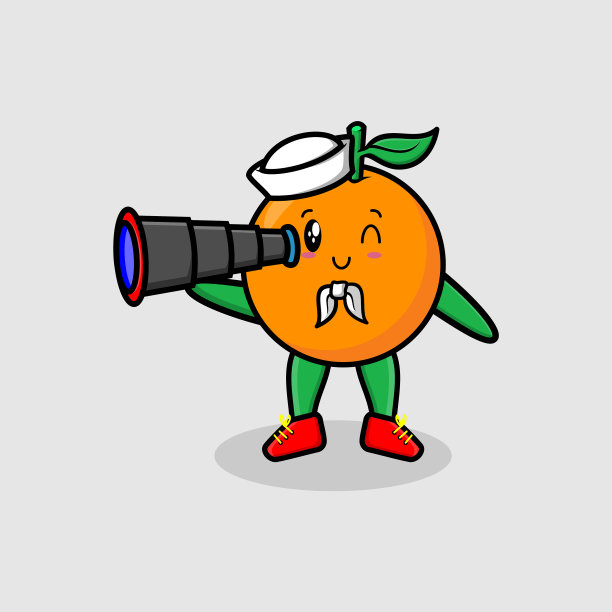 可爱的卡通橙色水手使用帽子和望远镜图片下载