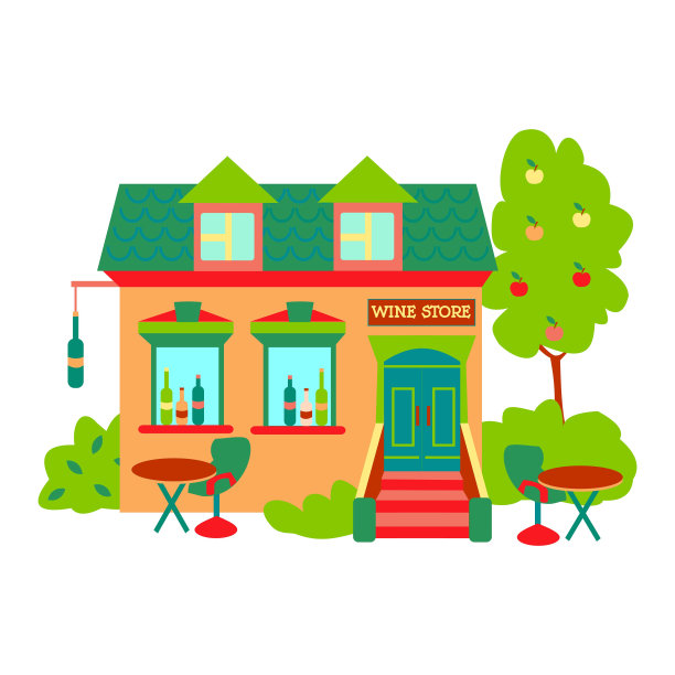 商店的门面。酒楼。平面矢量孤立图图片下载