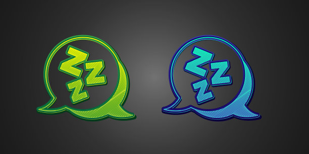 绿色和蓝色沉睡图标孤立在黑色上图片下载