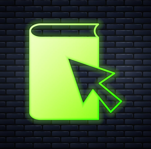 发光的霓虹灯在线图书图标孤立的砖图片下载