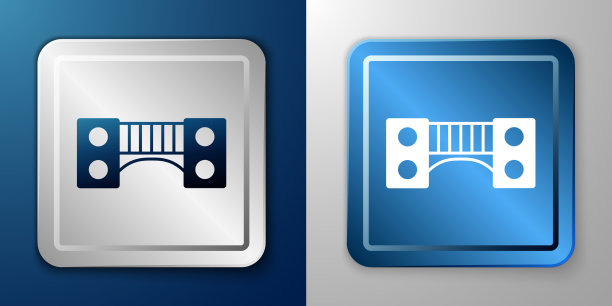 白色操场上的孩子桥图标孤立在蓝色上图片下载