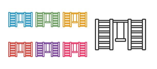 将线条木制瑞典墙图标孤立在上图片下载