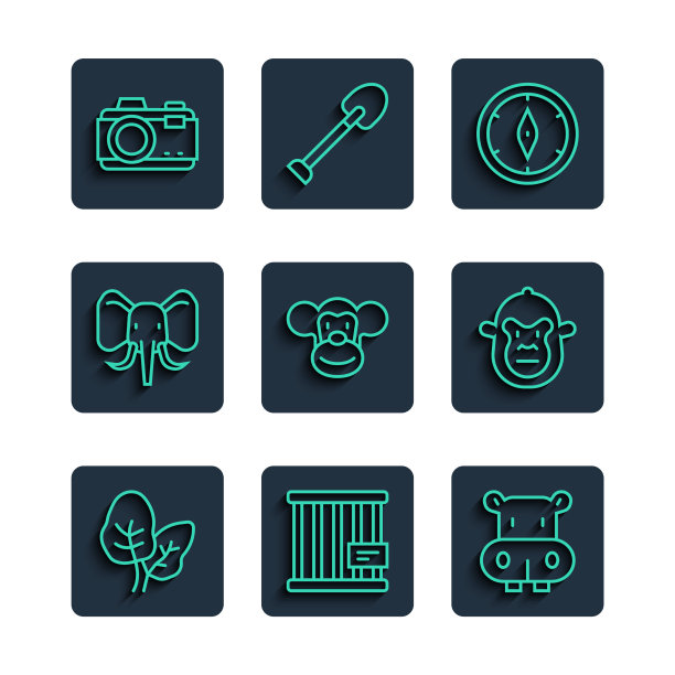 设线热带树叶动物笼河马或图片下载