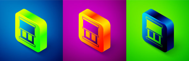 房间里有窗帘的等距窗图标图片下载