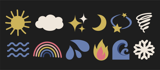 一组独立的天气图标。可爱的天气插图收藏。太阳、雨云等矢量设计元素。图片下载