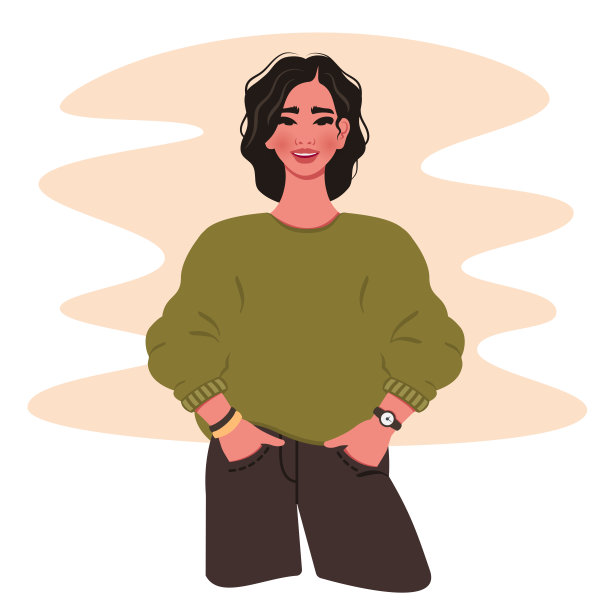 幸福的肖像，微笑，成功的女孩在现代服装。年轻漂亮的女人。十几岁的女孩。女性角色孤立。矢量卡通平面插图的化身，海报图片下载