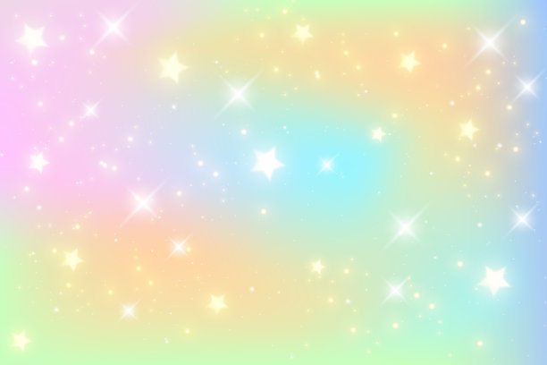 彩虹幻想背景。粉彩全息插图。明亮多彩的星空。向量。图片下载