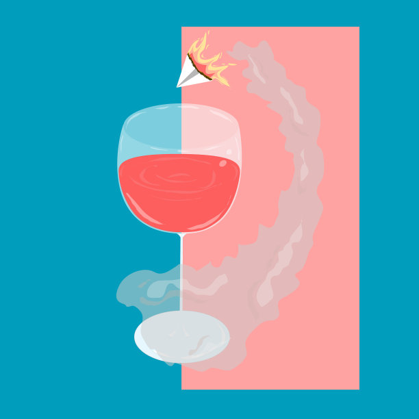 一杯红酒和一架燃烧的纸飞机图片下载