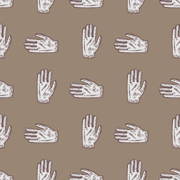 足球手套素描无缝图案。复古元素门将手绘风格。图片下载