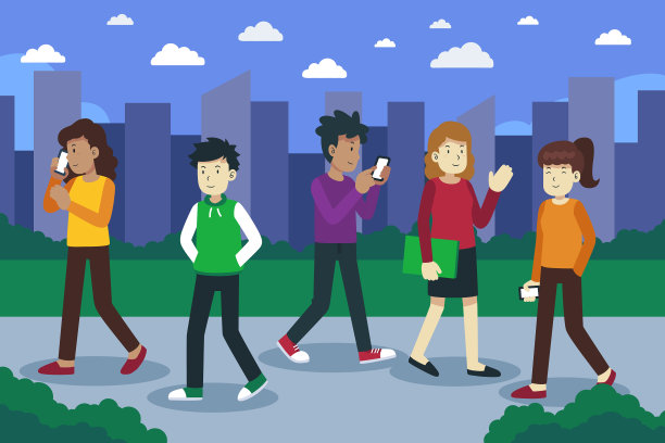 手绘平面设计人群行走图片下载