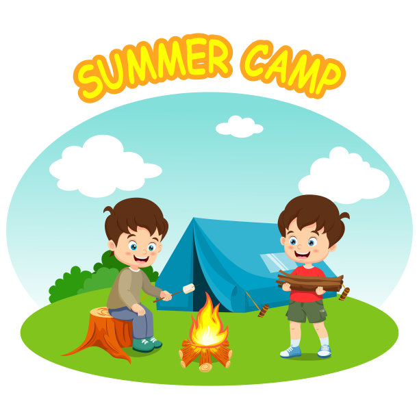 一群孩子在夏令营的篝火上烤棉花糖图片下载