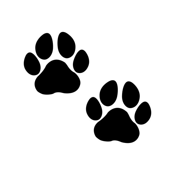 白色背景上的黑色爪印剪影图片下载