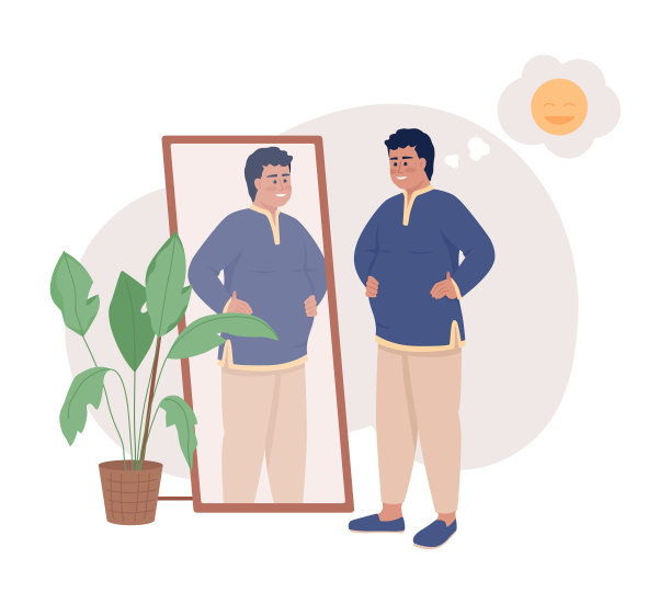 快乐的男人与超重近镜2D矢量孤立插图图片下载